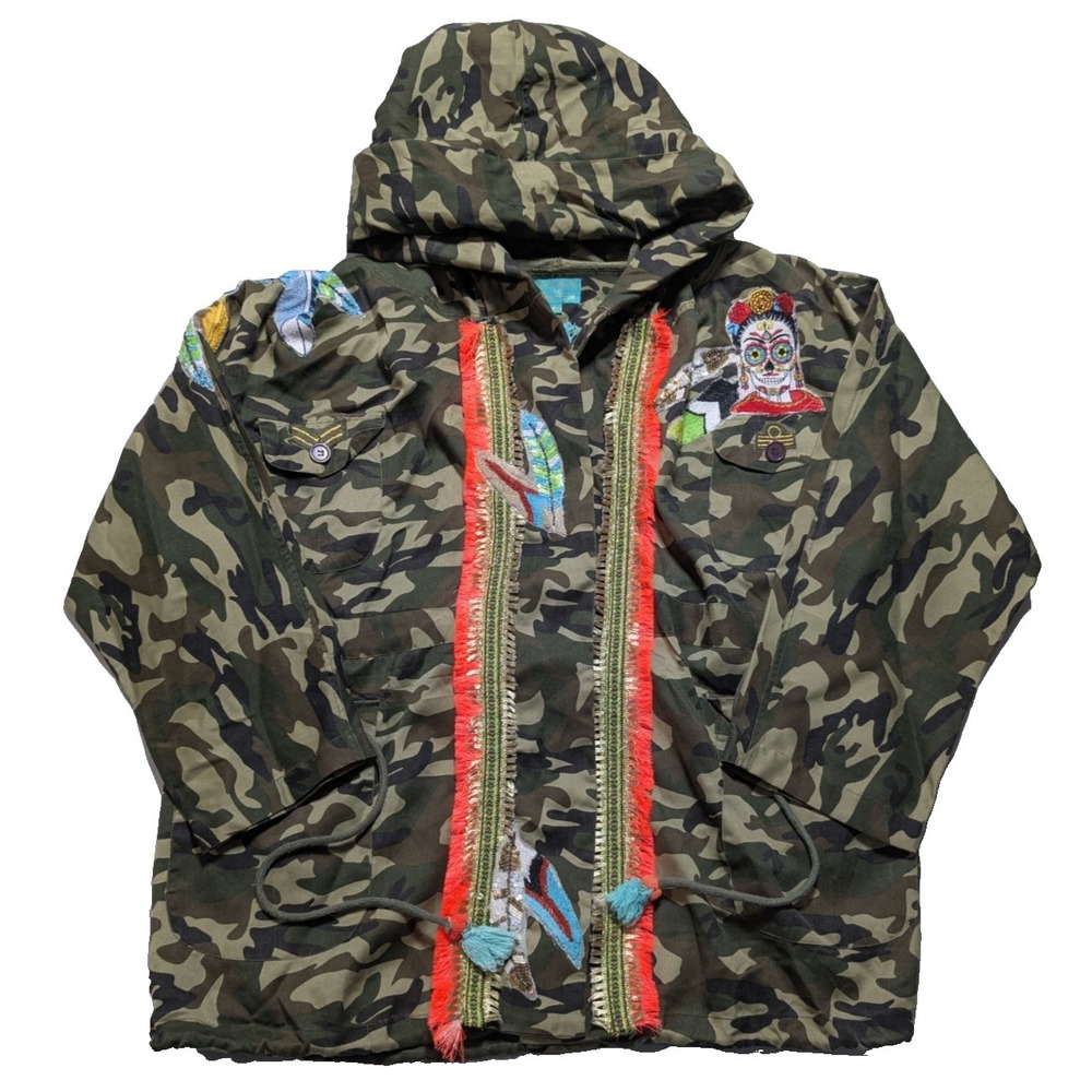 Antica Sartoria By Giacamo Cinque Women One Size Camo Embellished Hooded Jacket